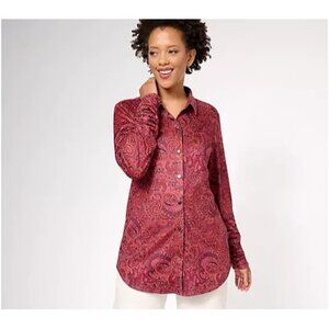 Susan Graver Printed Faux Suede Knit Long-Sleeve Shirt Mauve/Rose 2XS  A610408